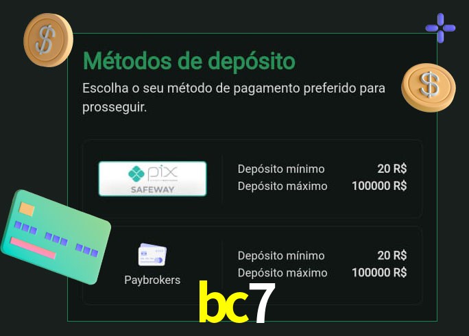 O cassino bc7 oferece uma grande variedade de métodos de pagamento